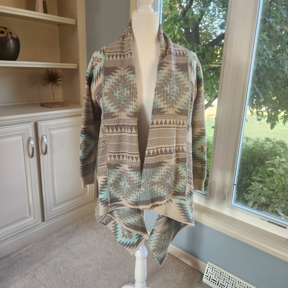 Geometric Patterned, Cascading Cardigan